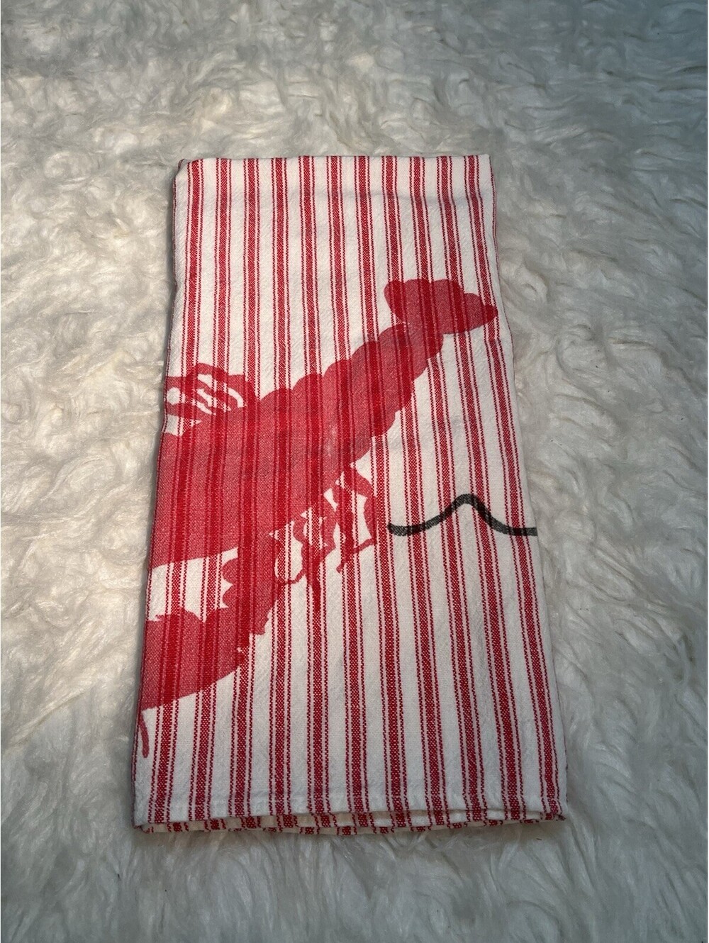 Vintage Martex Lobster Print Tea Towel, Red & White Striped